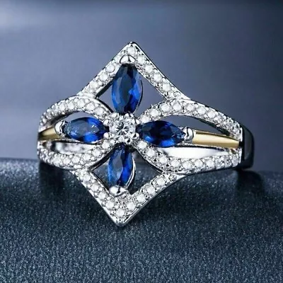 2CT Marquise Cut LabCreated Sapphire Engagement Women Ring 14K White Gold Plated • $84.49
