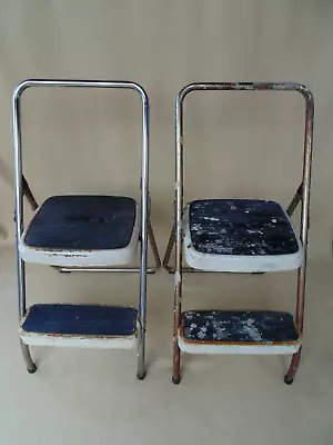 LOT  (2) Vintage Retro COSCO Folding 2-Step Stool Ladder Chair Viny Metal White • $68