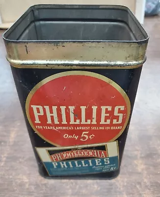 Vintage Philadelphia Phillies 5¢ Empty Tobacco Tin Collectible Advertising Used • $35