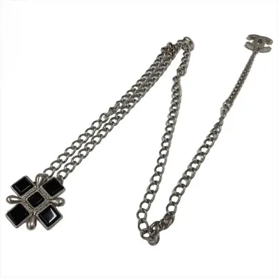 CHANEL Coco Mark Metal Chain Belt Black&Silver 93cm • $693