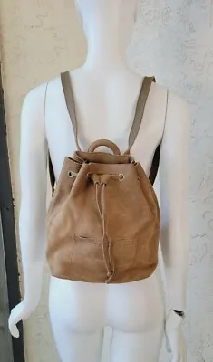 Vintage Gap Tan Suede Leather Drawstring Bucket Small Backpack Purse • $37