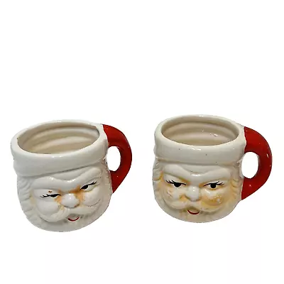 Vintage Christmas Santa 2.75  Cups Mugs Open Eyes Lashes Lot Of 2 • $17.38