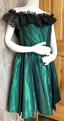 RECOLLECTIONS Sophie Saloon Costume Dress XXL GREEN TAFFETA BLACK LACE VICTORIAN • $136.49