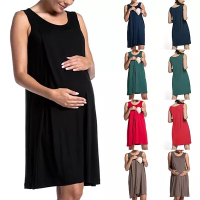 Maternity Pregnant Tank Vest Dress Nursing Breastfeeding Pajamas Dress Nightgown • $16.27