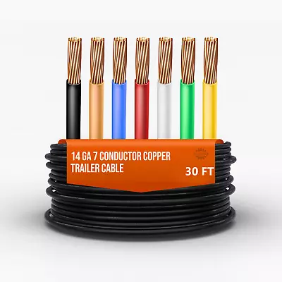 Heavy Duty 14 Gauge 7 Way Trailer Wire COPPER Cable PVC Insulated RV Cord 30 FT • $46