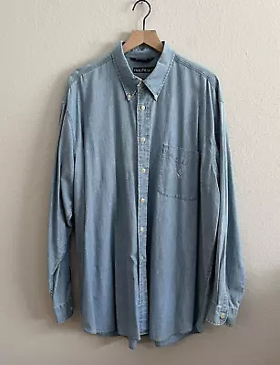 Vintage Nautica Shirt Mens XL Blue Denim Chambray Button Up 100% Cotton • $29.97