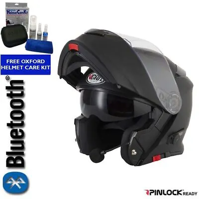 Vcan Blinc V271 Bluetooth Flip Front Motorcycle Helmet Mp3 Sat Nav Matt Black • $224.06