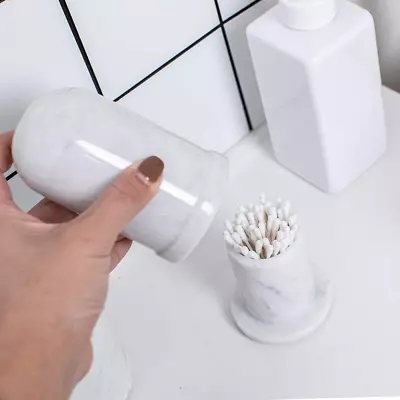 Marble Cotton Swab Holder With Lid Cotton Ball Holder Q-Tip Dispenser Bathroom  • $46.09