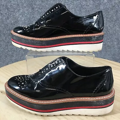 Zara Shoes Womens 37 Studded Platform Slip On Sneakers Black Patent Leather • $22.19