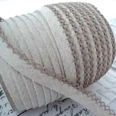 25m Roll Linen Picot Lace BIAS BINDING - Natural 77 - Folded Edging Quilting • £37.99