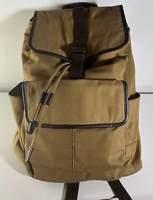 Fossil Canvas Backpack Beige Tan Leather Vintage • $40