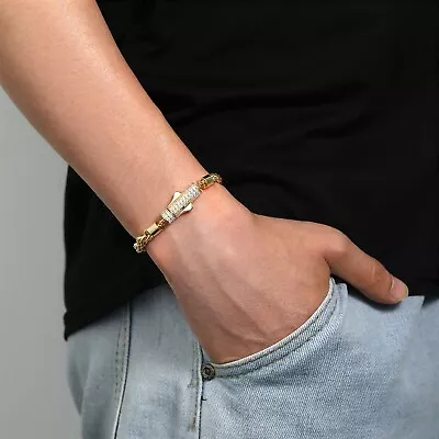 6MM Ice CZ Out Clasp 14k Gold Plated Stainless Steel Rope Bracelet For Men Women • $32.89