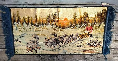 Vintage SANTA  Mushing SLED DOGS Tapestry Rug Wall Hanger Made In ITALY 38 X 19 • $26.50