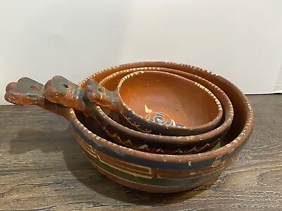 Set 3 Vintage Mexican Red Clay Pottery Nesting Bowls Handmade Terracotta • $24.99