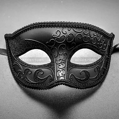 Black Luxury Half Face Venetian Mardi Gras Party Ball Masquerade Mask For Men • $13.99