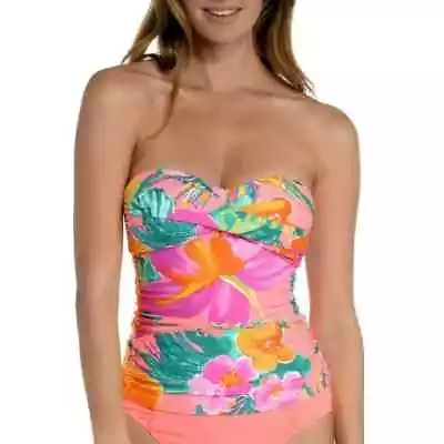 La Blanca HOT CORAL Isla Twist Convertible Tankini Swim Top 4 • $14.99