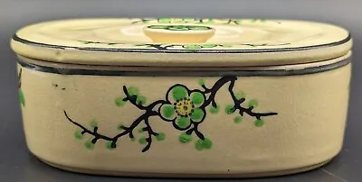 Vintage Moriyama Green Cherry Blossom Oval Lidded Dish Japan • $23.39