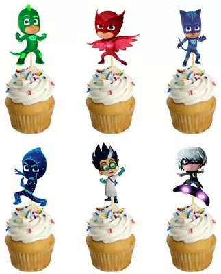 12x PJ Masks Cupcake Topper. Party Lolly Loot Bag Cake Banner Bunting Flag Deco • $5.50