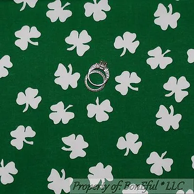 BonEful Fabric FQ Cotton Quilt VTG Green White 3 Leaf Clover Club Irish Shamrock • $7.03