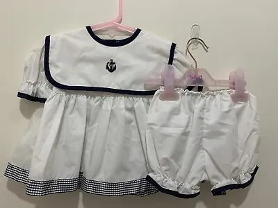 New Baby Girls Traditional Sailor Style Top & Bloomer Shorts Outfit 6-12m⚓️⚓️ • £11