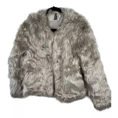 H&M Divided Rose Gold Fuzzy Shaggy Faux Fake Fur Jacket Coat Sz M • $30