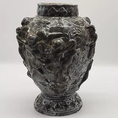 $47.52 • Buy Vintage Victorian Style Unique Figural Cherubs Dark Gray Glazed Large Vase