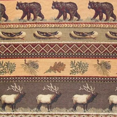 Gatlinburg Upholstery Fabric Mountain Lodge Cabin Rustic Bear Canoe Elk Pinecone • $32.95