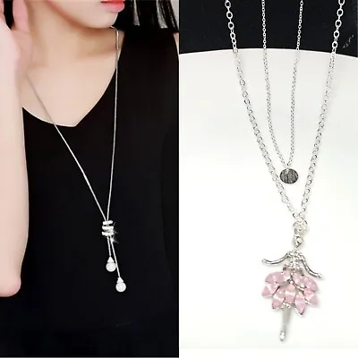 Fashion Crystal Pearl Pendant Necklace Women Long Tassel Sweater Perfect  Gifts • £4.59