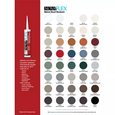 NovaGard Color Sheet - NovaFlex Metal Roof Sealant Color Sheet • $5.92