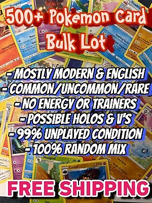$18.95 • Buy 500 Pokemon Cards Bulk Lot Commons/Uncommons/Rares - No Trainers No Energy