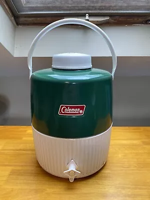 $15 • Buy Vintage Coleman 2 Gallon Green White Water Cooler Jug Dispenser W/ Lid Made USA