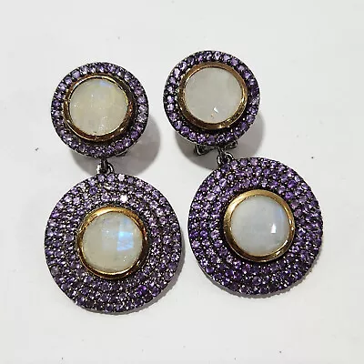 HSN 30.74 Ct Moonstone & Amethyst Brodie Rainbow Earrings Pre-owned Jewelry • $21.50