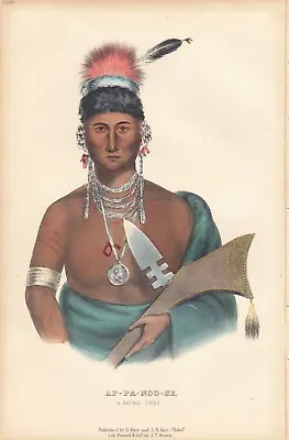 Rare McKenney And Hall Octavo Portrait Print 1855: A-PA-NOO-SE. A Saukie Chief • $89.99