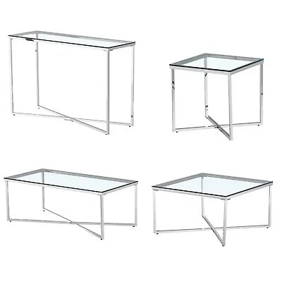 Glass Table Coffee Console Side End Living Room Furniture Mirror Chrome Finish 7 • £66.99