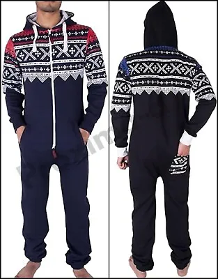 Unisex Plain Fleece 1Onesie Hooded Jumpsuit Mens Boys Full Zip Playsuit S-2XL UK • £19.99