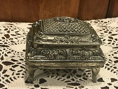 Antique Japan  Silver Tone Metal Box Chest Ornate  4 Legs  4.5 X 3.5  X 3  • $15