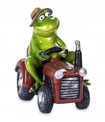 Frog Farmer Figurine With Tractor Green Plastic 15.5x9x14.5cm Garden Decoration • £53.96