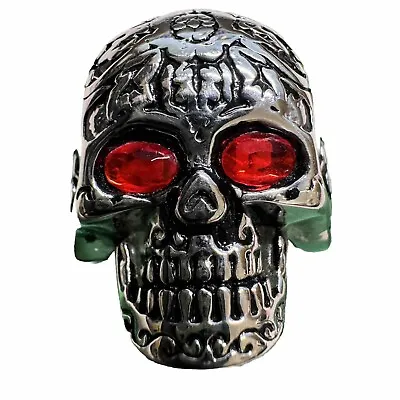 Custom Sugar Skull Ring Garnet Colored Eyes Size 12 Steel Outlaw Biker Punisher • $56.10