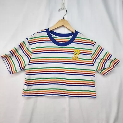 Looney Tunes Cropped T-Shirt Juniors MEDIUM Multicolored Embroidered Tweedy Bird • $9.99