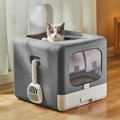 HOME Pet Toilet Enclosed Hooded Cat Litter Tray Cat Toilet Box Scoop Tray Uk • £20.95