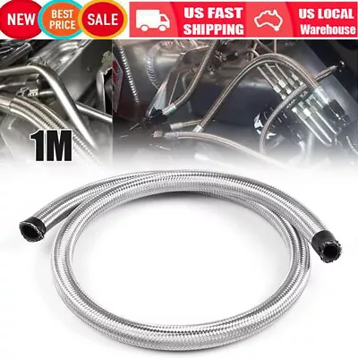 3 Feet AN6 5/16  Silver Stainless Steel Braided Fuel Oil Gas Line Hose Tube USA • $15.95