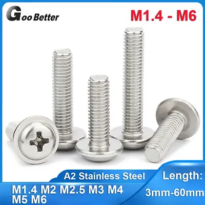 M1.4-M6 Phillips Flanged Button Head Screws A2 Stainless Steel Pozi Flange Bolts • £1.55