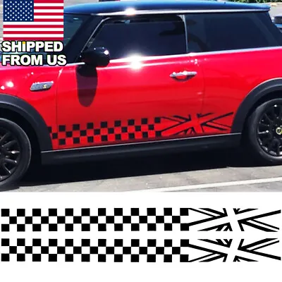 2x Black Lattice Flag Car Body Side Sticker Decal For MINI Cooper VW Beetle Etc • $16.99