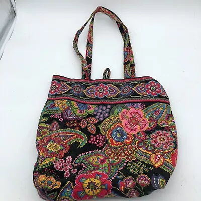 Vera Bradley Shoulder Purse Symphony In Hue Black Pink Floral Tote Bag • $19.99