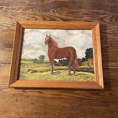 Vtg  Framed Brown Horse Head Painting Art 18-3/4  By 14-3/4  Signed J. Helbock • $85