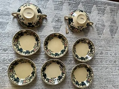 6 Antique/Vintage  Wedgwood Plates Mustard W/flowers And Leaves 2 Soup Bowls • $18