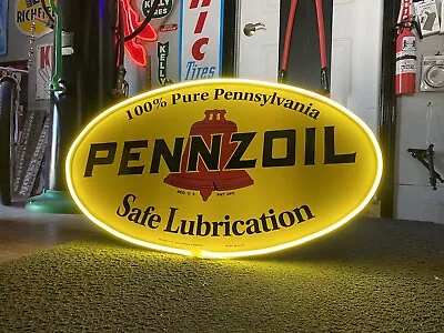 Antique Vintage Old Style LED Pennzoil Lubrication Gas Oil Sign!! • $775