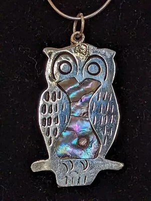 Sterling Silver Abalone Owl Southwestern Necklace 925 Hecho En Mexico  • $24.95