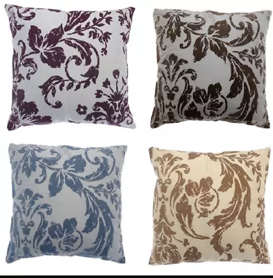 ROSEWOOD FLORAL DAMASK FLOCK  UNFILLED CUSHION COVERS TWINPACK 5 COLOURS 43x43cm • £4.99