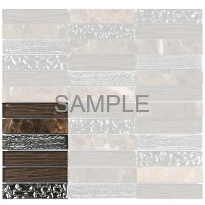 Brown Cold Spray Emperador Dark Marble Mosaic Tile Stacked Kitchen Backsplash • $2.99